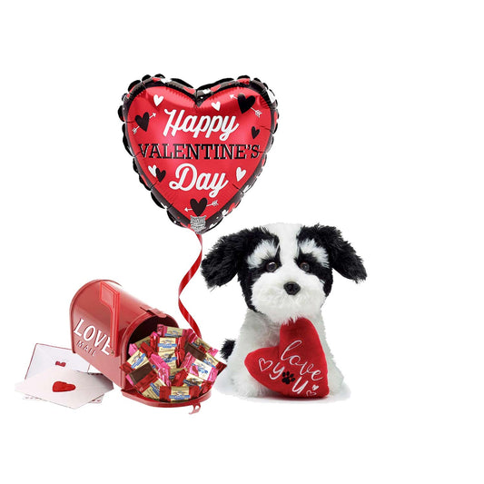 I Woof You Plush Valentine With chocolates gift set - Black